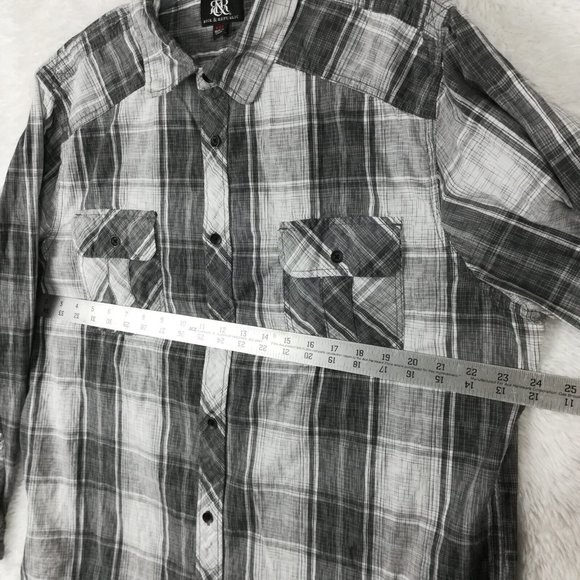 Rock & Republic Mens Shirt 2XL Button Down Gray White Plaid Long Sleeve XXL - Picture 5 of 13